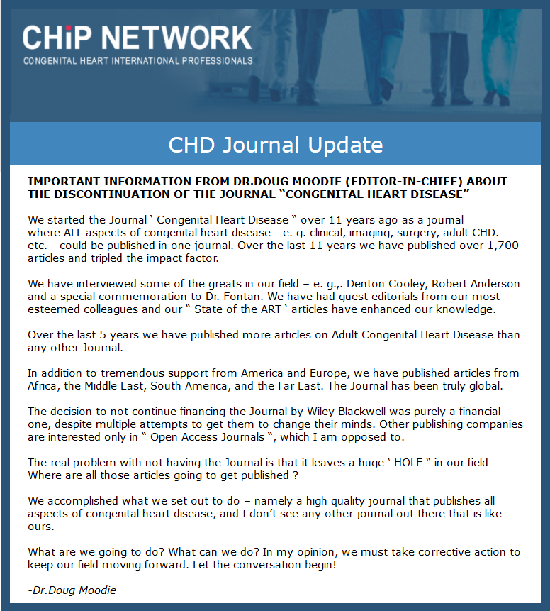 Congenital Heart Disease journal ceases publication